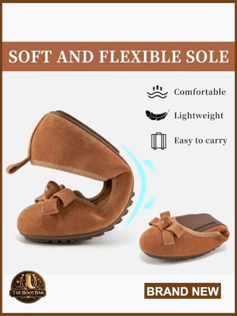 Faux Suede Ballet Flats with Memory Foam Cushioning, Foldable Slip-On Loafers